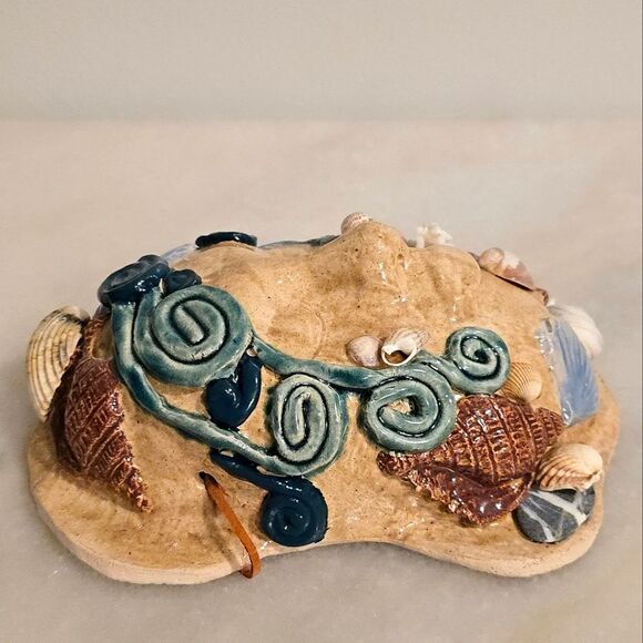 Studio Pottery Mermaid Ceramic Seashells Face Mask Wall Hanging Coastal Decor - Picture 5 of 8